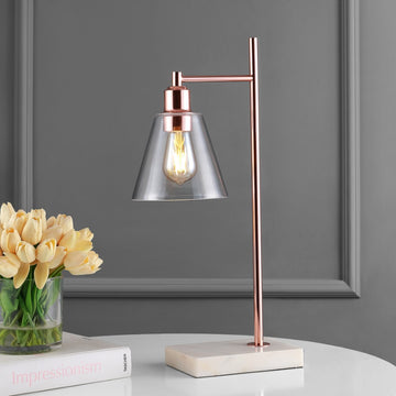 Lorena 22.25" Modern Glam Metal/Marble LED Table Lamp - JONATHAN Y